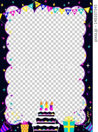 【向量圖】豎版生日相框,彩色蛋糕在黑色背景上格外醒目。包含添加文字的空間。 【向量圖】豎版生日相框,彩色蛋糕在黑色背景上格外醒目。包含添加文字的空間。 140107345
