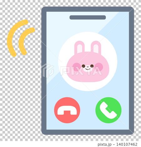 かわいいうさぎから着信中の携帯電話 かわいいうさぎから着信中の携帯電話 140107462