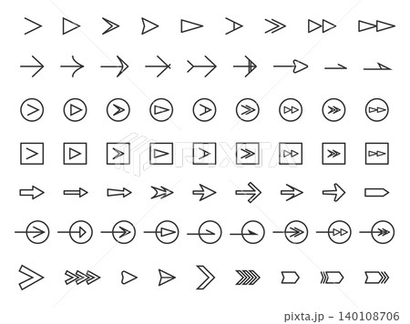 イラスト素材:シンプルな矢印セット ライン_アイコン_モノクロ イラスト素材:シンプルな矢印セット ライン_アイコン_モノクロ 140108706