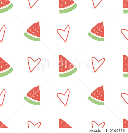 Seamless watermelon pattern with cute heart detail in flat style 140109586
