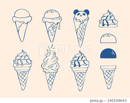Hand drawn doodle Ice cream set with cones 140109643