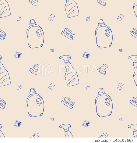 Cleaning supplies seamless pattern hand drawn doodle household hygiene background Cleaning supplies seamless pattern hand drawn doodle household hygiene background 140109667