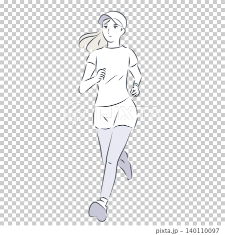 一幅線條畫插圖,描繪了一位扎著馬尾辮的女子享受清晨慢跑的愜意時光。 一幅線條畫插圖,描繪了一位扎著馬尾辮的女子享受清晨慢跑的愜意時光。 140110097