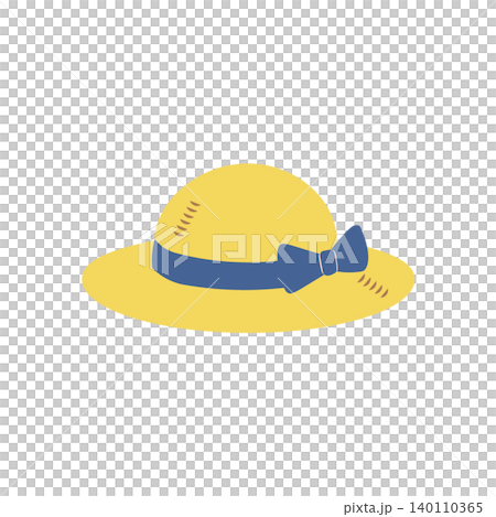 Flat illustration of a straw hat with a ribbon - simple, summery material Flat illustration of a straw hat with a ribbon - simple, summery material 140110365