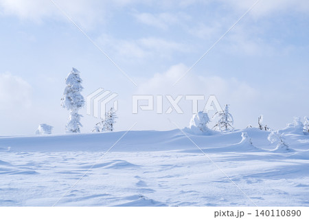 冬の美幌峠 雪原と樹氷した木々が広がる北海道の絶景 冬の美幌峠 雪原と樹氷した木々が広がる北海道の絶景 140110890