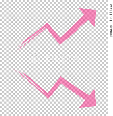 A set of hand-drawn highlighter-style upward and downward arrows to represent improved and worsening performance. A set of hand-drawn highlighter-style upward and downward arrows to represent improved and worsening performance. 140111338