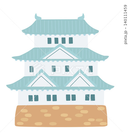 色の明るい日本の伝統的なお城のイラスト(天守閣・城郭) 色の明るい日本の伝統的なお城のイラスト(天守閣・城郭) 140111459