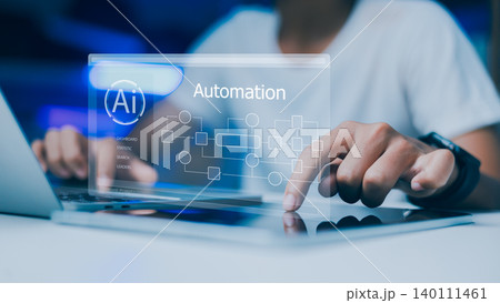 Software developer using virtual screen for AI automation and workflow process optimization. Software developer using virtual screen for AI automation and workflow process optimization. 140111461