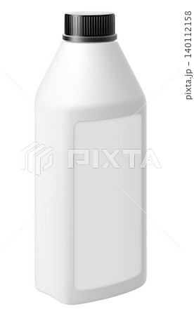White plastic bottle for industrial chemicals, automotive oils, household chemicals. Cleaning products bottle isolated on white background. Mock-up template. 3D rendering realistic vector illustration 140112158