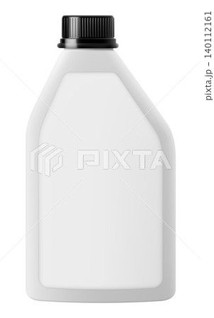 White plastic bottle for industrial chemicals, automotive oils, household chemicals. Cleaning products bottle isolated on white background. Mock-up template. 3D rendering realistic vector illustration 140112161