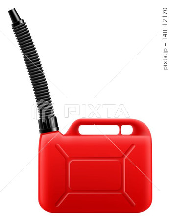 Red plastic canister with spout isolated on white background. Canister for fuel and lubricants. Gasoline canister. Realistic 3d vector illustration. Fuel can storage icon 140112170
