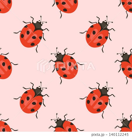 Seamless pattern with cute ladybugs on pink background. Print for textile. 140112245