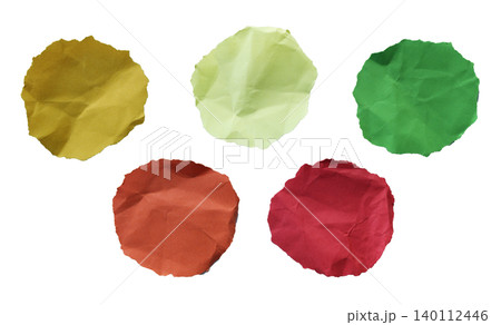 Yellow green light green orange red crumpled paper circles collection Yellow green light green orange red crumpled paper circles collection 140112446