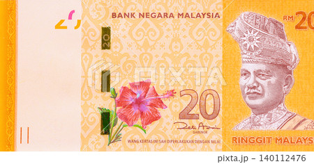 20 ringgit cash banknote from Bank Negara Malaysia features hibiscus flower, historical figure 20 ringgit cash banknote from Bank Negara Malaysia features hibiscus flower, historical figure 140112476