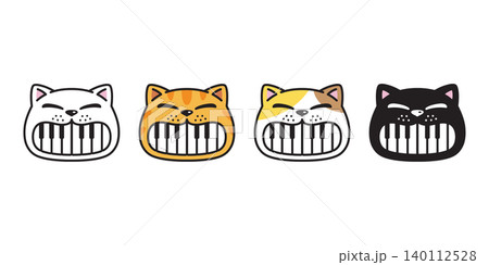 cat vector piano keyboard instrument face black kitten head smiling calico teeth icon logo cartoon character pet animal doodle illustration symbol graphic design 140112528