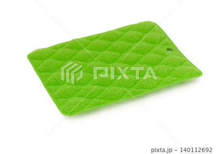Green Bubble Dishwashing Sponge on White Background 140112692