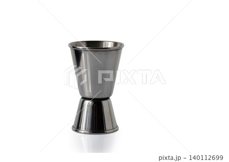 Stainless Steel Jigger Bar Measure Isolated on White Background Stainless Steel Jigger Bar Measure Isolated on White Background 140112699