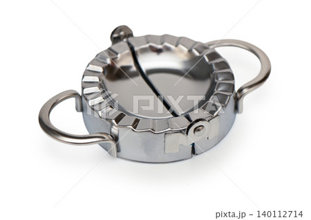 Metal Dumpling and Ravioli Cutter Mold on White Background 140112714