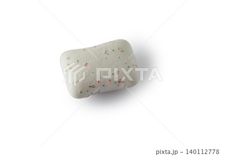 Top View of Single Chewing Gum Cube Isolated on White Background Top View of Single Chewing Gum Cube Isolated on White Background 140112778
