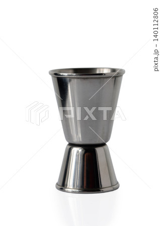 Stainless Steel Bar Jigger for Cocktail Measuring Isolated on White Stainless Steel Bar Jigger for Cocktail Measuring Isolated on White 140112806