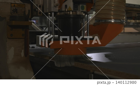Automated Polisher Moves Across Panel On Moving Conveyor Belt Displaying Green Indicator Light . Media Automated Polisher Moves Across Panel On Moving Conveyor Belt Displaying Green Indicator Light . Media 140112980