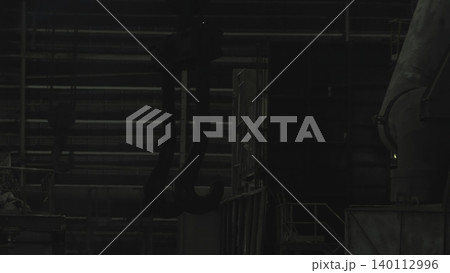 Industrial Ruin Ambiance. Gloomy Factory With Pipes. Haunted Factory With Darkened Staircases And Vents . Stock clip 140112996