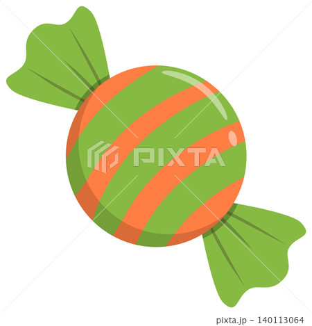 Halloween Wrapped Candy Icon. Green and Orange Sweet Confection. Glossy Festive Treat Isolated on Light Background. Cute Seasonal Vector Illustration for Holiday Design Halloween Wrapped Candy Icon. Green and Orange Sweet Confection. Glossy Festive Treat Isolated on Light Background. Cute Seasonal Vector Illustration for Holiday Design 140113064