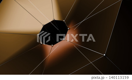 Rotating Luminous Shapes. Bright Tessellated Surfaces Glow As Shapes Spin Around Amber Highlights 140113159