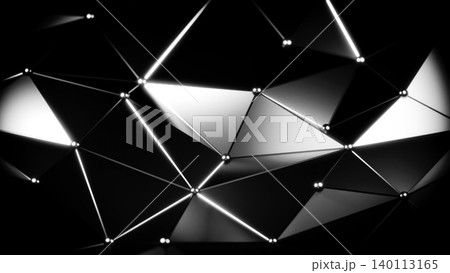 Reflective Polygonal Wireframe Structure. Dynamic Metallic Triangular Framework With Nodes 140113165