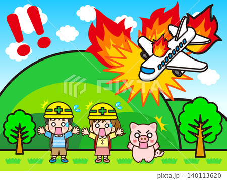 山に墜落する飛行機のイラスト素材 140113620