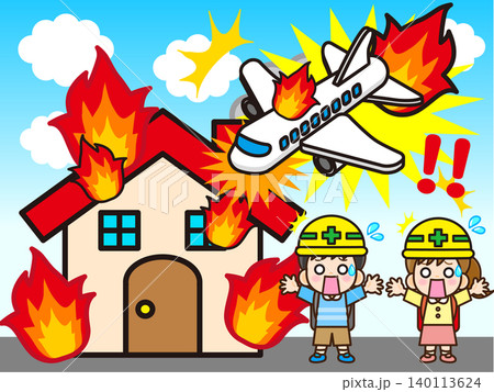 飛行機事故に驚く子供のイラスト素材2 140113624