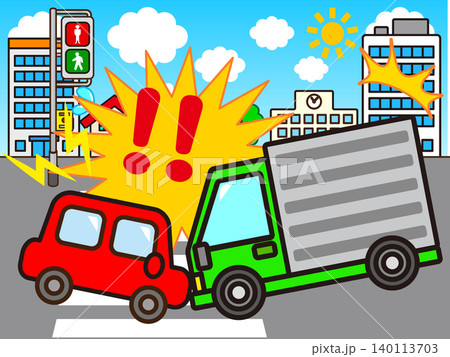 道路で交通事故に遭う車のイラスト素材2 道路で交通事故に遭う車のイラスト素材2 140113703