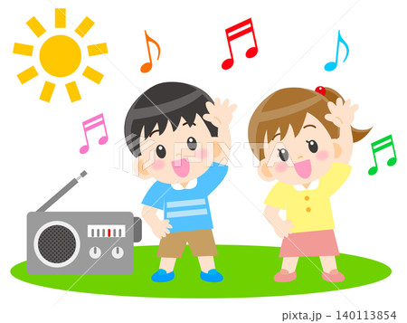 ラジオ体操をする子供のイラスト素材3 ラジオ体操をする子供のイラスト素材3 140113854