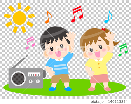 ラジオ体操をする子供のイラスト素材3 ラジオ体操をする子供のイラスト素材3 140113854