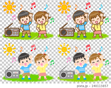 ラジオ体操をする子供のイラスト素材セット2 140113857