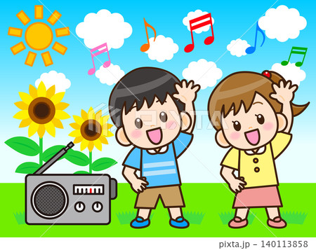 ラジオ体操をする小学生のイラスト素材 ラジオ体操をする小学生のイラスト素材 140113858