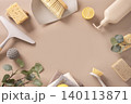 Eco cleaning supplies arranged on beige background with copy space 140113871