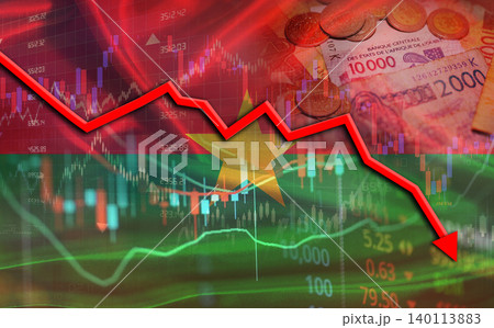 Burkina Faso financial fall on economy market. Burkinabe financial crisis on economic graph Burkina Faso financial fall on economy market. Burkinabe financial crisis on economic graph 140113883