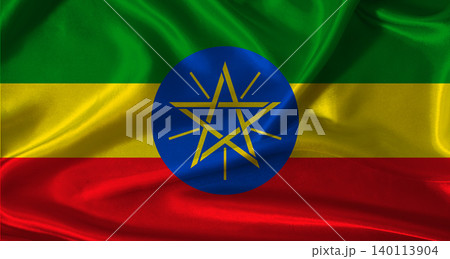 National flag of Ethiopia with cloth texture. Ethiopia flag with realistic texture background National flag of Ethiopia with cloth texture. Ethiopia flag with realistic texture background 140113904