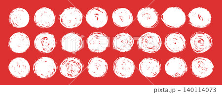 Brush sun rough. Abstract white circle with grunge texture on red background. Vintage japanese badge or sticker illustration 140114073