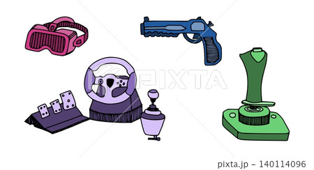 A set of bright doodle drawings joysticks vector A set of bright doodle drawings joysticks vector 140114096