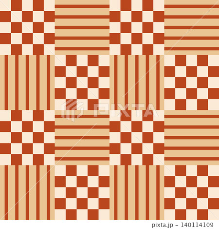 Red and beige checkered mosaic seamless pattern. Vector autumn modern check background, plaid, gingham, grid Red and beige checkered mosaic seamless pattern. Vector autumn modern check background, plaid, gingham, grid 140114109