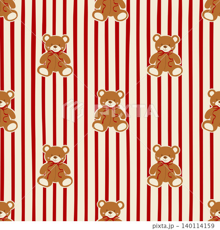 Retro Christmas bear and stripes seamless pattern. Vector striped winter holiday decoration, print, wallpaper. Retro Christmas bear and stripes seamless pattern. Vector striped winter holiday decoration, print, wallpaper. 140114159