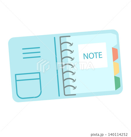 Open blue diary notebook planner layout with ring binder organizer agenda Open blue diary notebook planner layout with ring binder organizer agenda 140114252