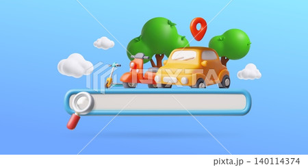 Rent buy vehicle transport service search bar 3D cartoon vector design, car, scooter, moped, motorcycle internet browser Rent buy vehicle transport service search bar 3D cartoon vector design, car, scooter, moped, motorcycle internet browser 140114374