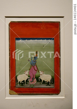 9673 インド細密画 「蓮の上で横笛を吹くクリシュナ」 9673 インド細密画 「蓮の上で横笛を吹くクリシュナ」 140114401