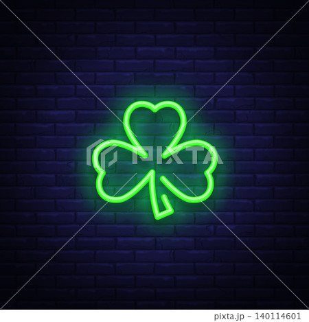 Shamrock is a neon sign. Neon icon, light symbol, web banner for your projects. Vector illustration Shamrock is a neon sign. Neon icon, light symbol, web banner for your projects. Vector illustration 140114601