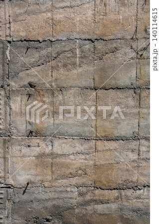 Weathered Concrete Wall Texture with Cracks and Metal Protrusions 140114615