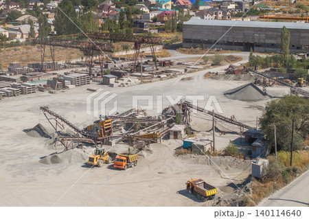 Aerial view of industrial quarry and construction materials yard Aerial view of industrial quarry and construction materials yard 140114640