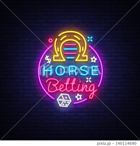 Horse Betting Logo in Neon Style. Horse Betting Neon Sign Vector, Design Element. Betting Sports, Horse racing symbol, icon, emblem. Light banner, bright night advertising. Vector illustration Horse Betting Logo in Neon Style. Horse Betting Neon Sign Vector, Design Element. Betting Sports, Horse racing symbol, icon, emblem. Light banner, bright night advertising. Vector illustration 140114690